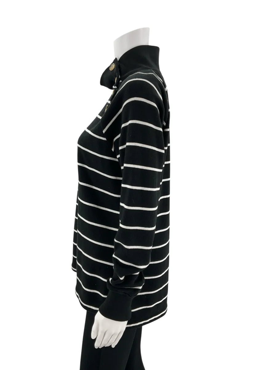J. Crew Black White Stripe Long Sleeve Top – Size XS, Excellent Pre-Owned