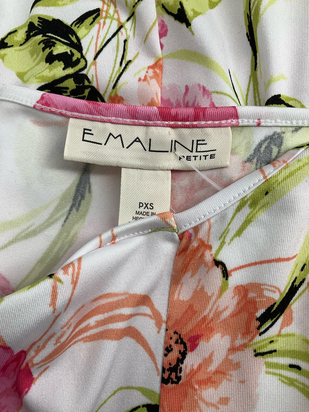 EmalineS White/Pink/Green Floral Pre-Owned Ladies Dress - Size XS Petite