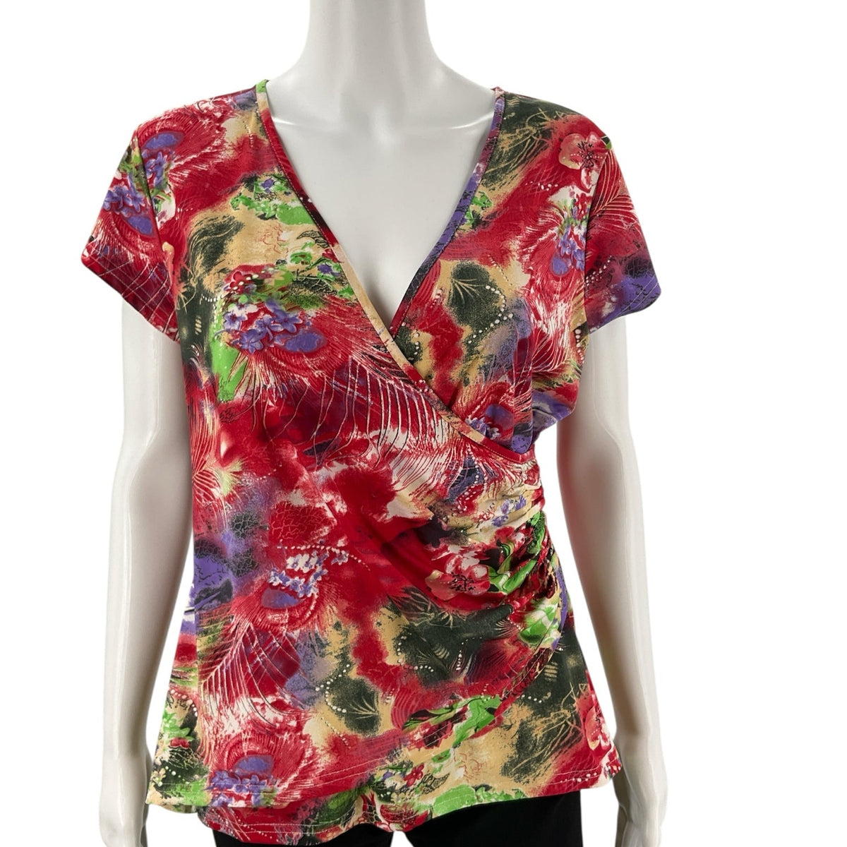 Tango Mango Red/Purple/Green Floral Pre-Owned Ladies Top -  Size Large