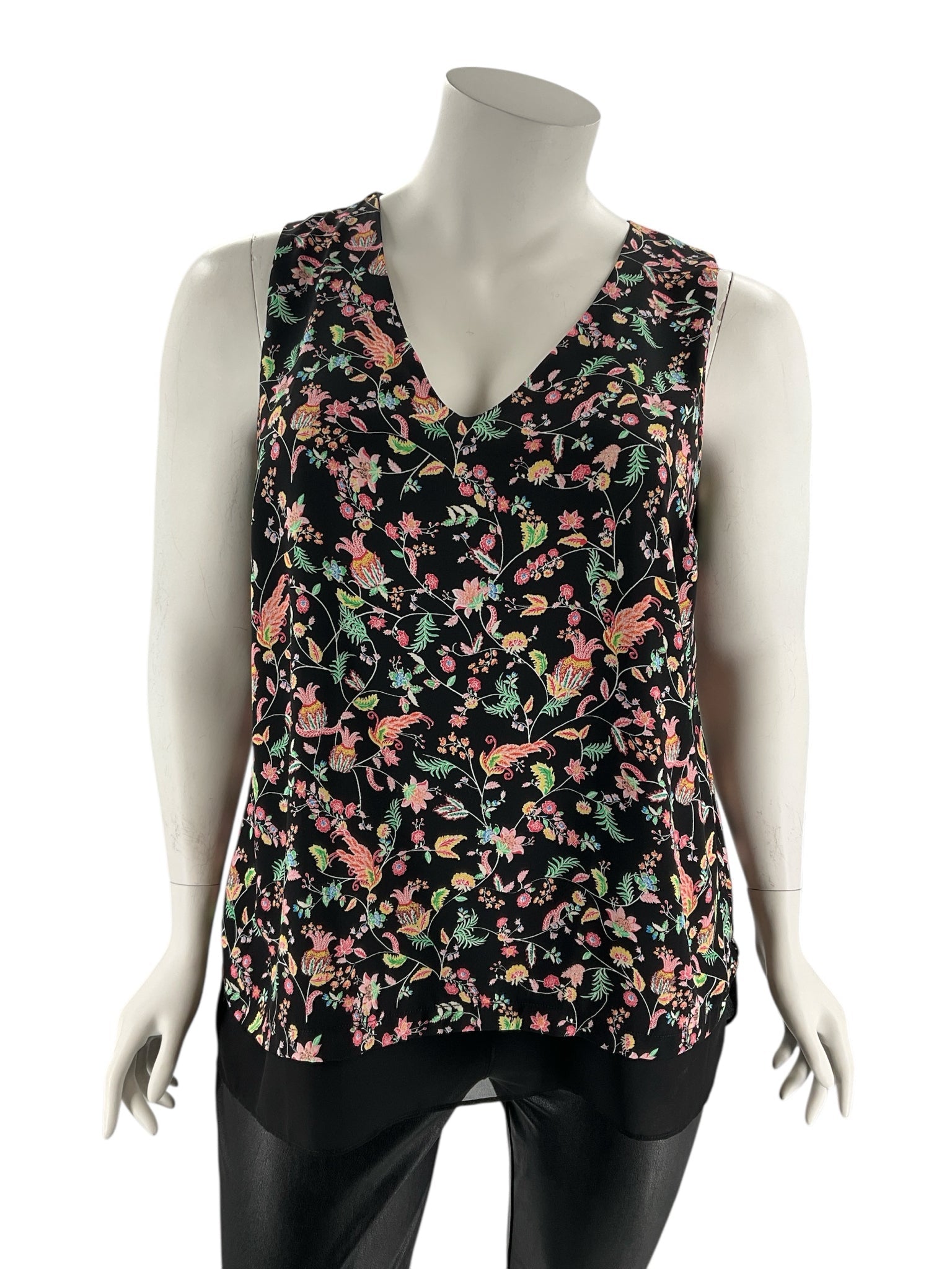 Rose & Olive Black/Multi Floral Pre-Owned Ladies Sleeveless Top - Size 1X