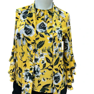 Eva Mendes Yellow/Green Floral Pre-Owned Ladies Top - Size Large