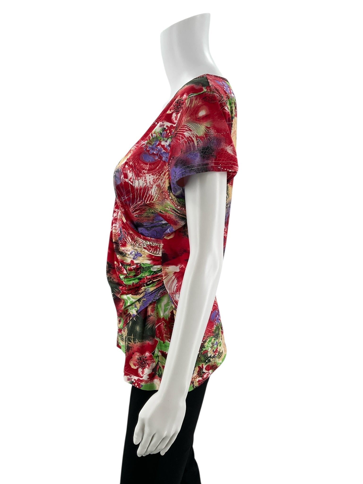 Tango Mango Red/Purple/Green Floral Pre-Owned Ladies Top -  Size Large