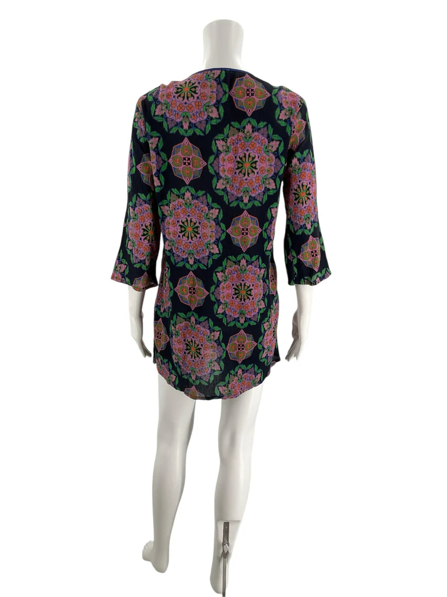 J.Crew Navy, Pink & Green Medallion Print Cotton Tunic Dress – Size XS, Excellent Condition