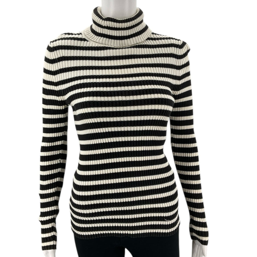 Loft Stripe Top in black and white with ribbed texture and turtleneck, pre-owned Size XS casual sweater for women.