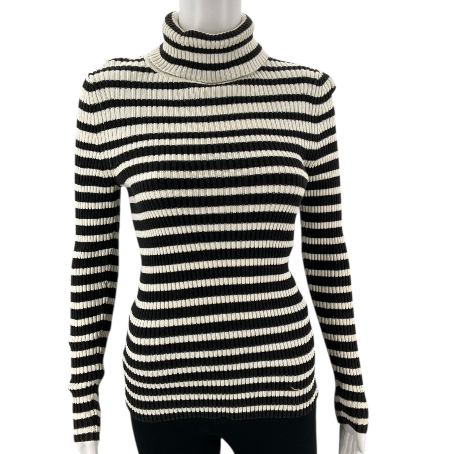 Loft Stripe Top in black and white with ribbed texture and turtleneck, pre-owned Size XS casual sweater for women.