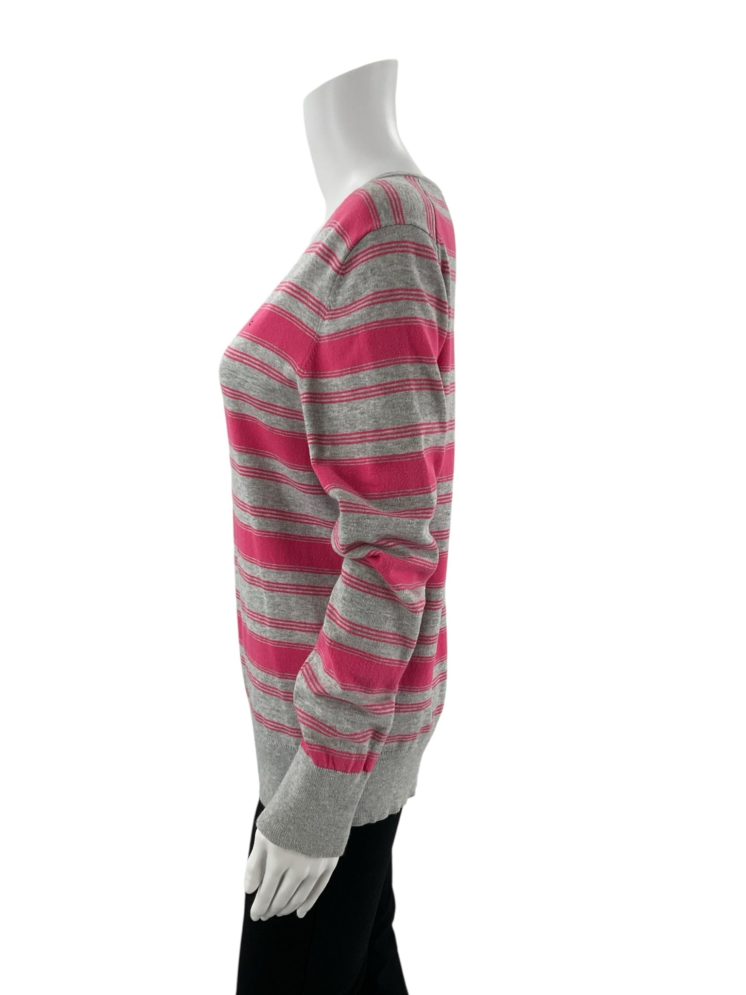 Tommy Hilfiger Gray/Pink Stripe Pre-Owned Ladies Top - Size Large