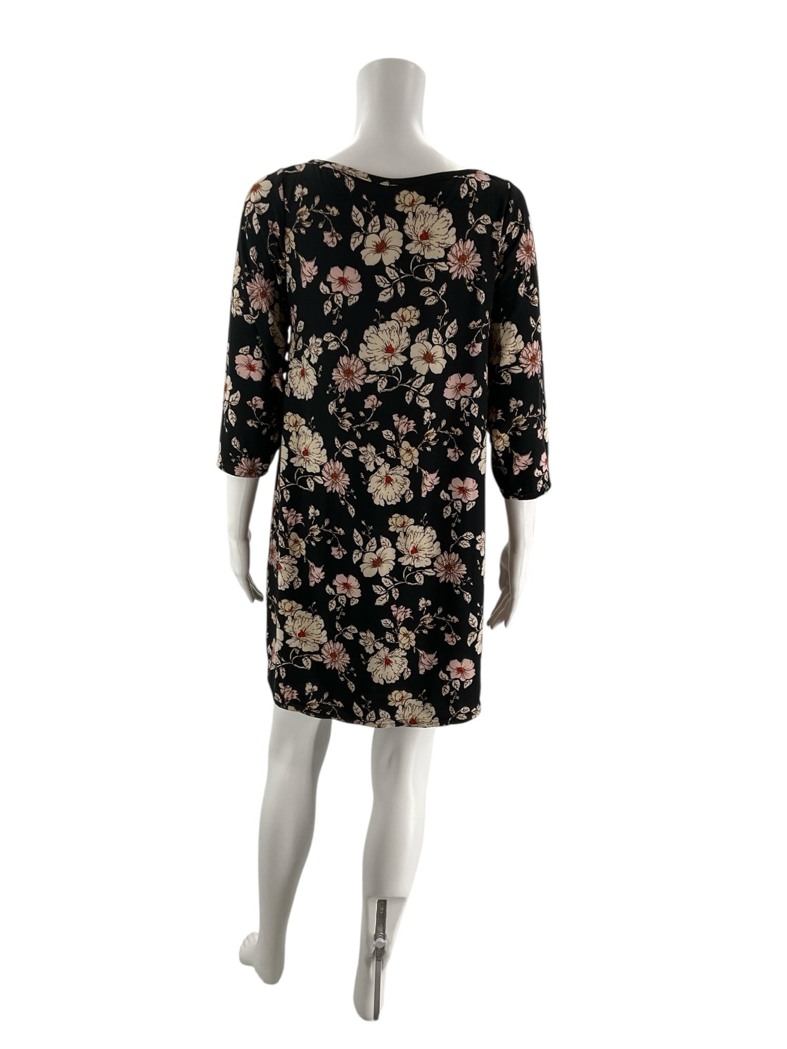 Made With Love Black/Cream/Pink Floral Pre-Owned Ladies Dress - Size Small