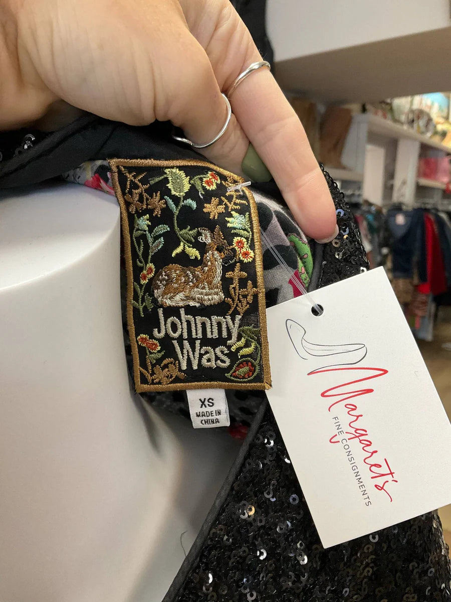 Johnny Was Black/Green Sequin Pre-Owned Ladies Dress - Size XS