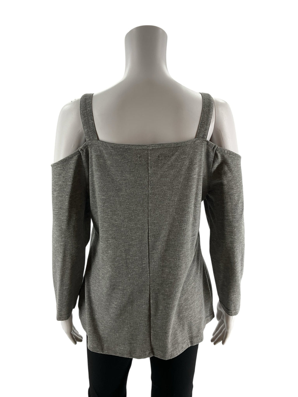 Gray heathered Venus tunic featuring a cold shoulder design and long sleeves, size medium, in a casual style.