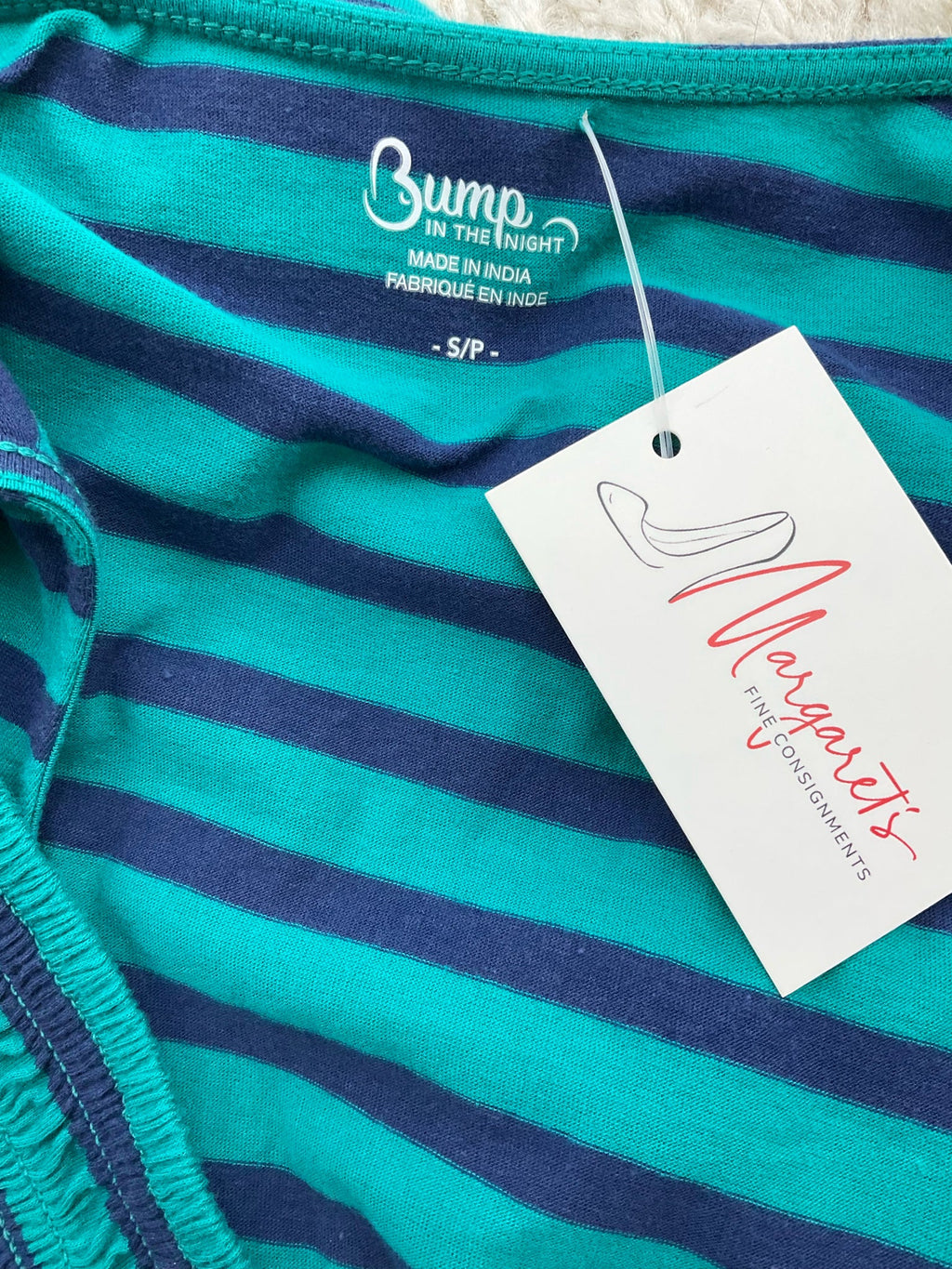 Bump in the Night Teal/Blue Striped Pre-Owned Ladies Dress - Size Small