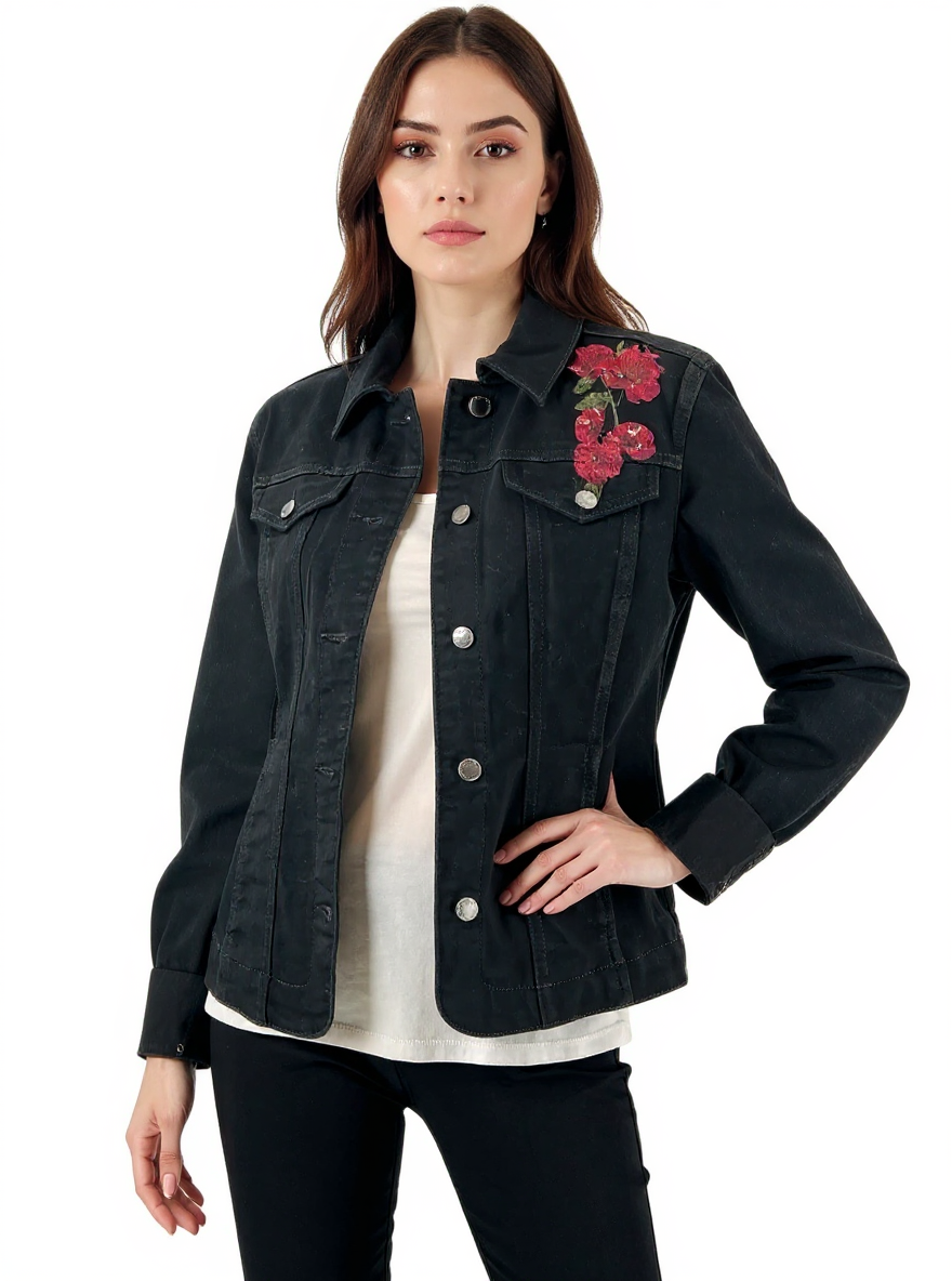 Charter Club Black/Maroon Floral Pre-Owned Ladies Jacket  Size Small