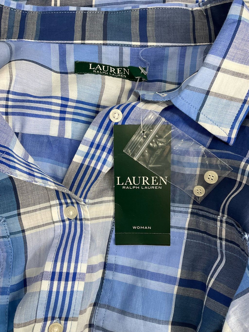 Ralph Lauren Blue/White Plaid Pre-Owned Ladies Casual Top -  Size 1X