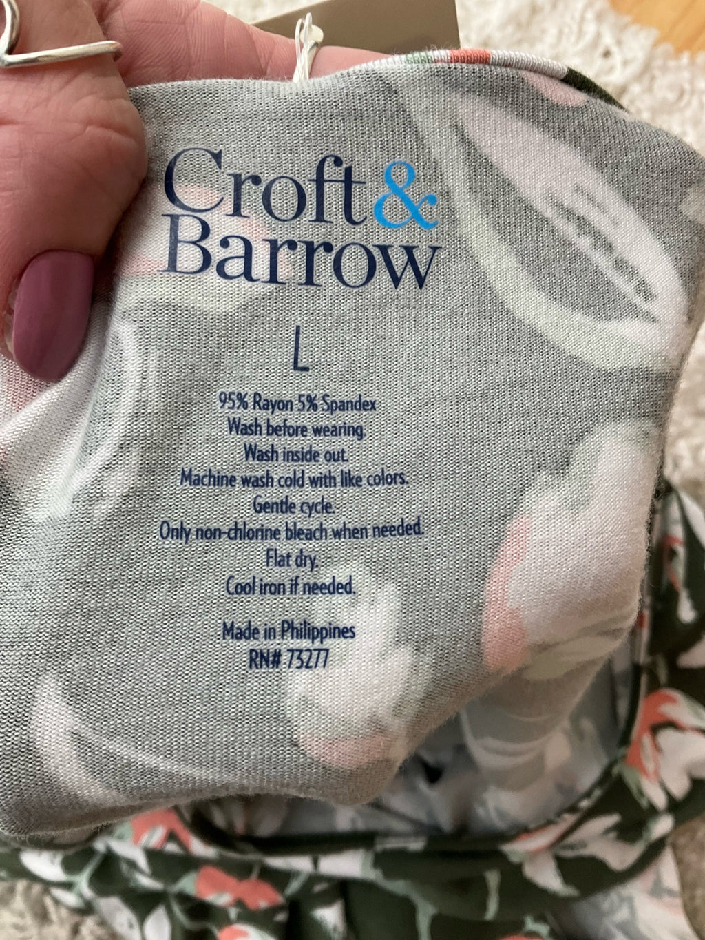 Croft & Barrow Olive/Peach/White Floral Pre-Owned Ladies Dress - Size Large