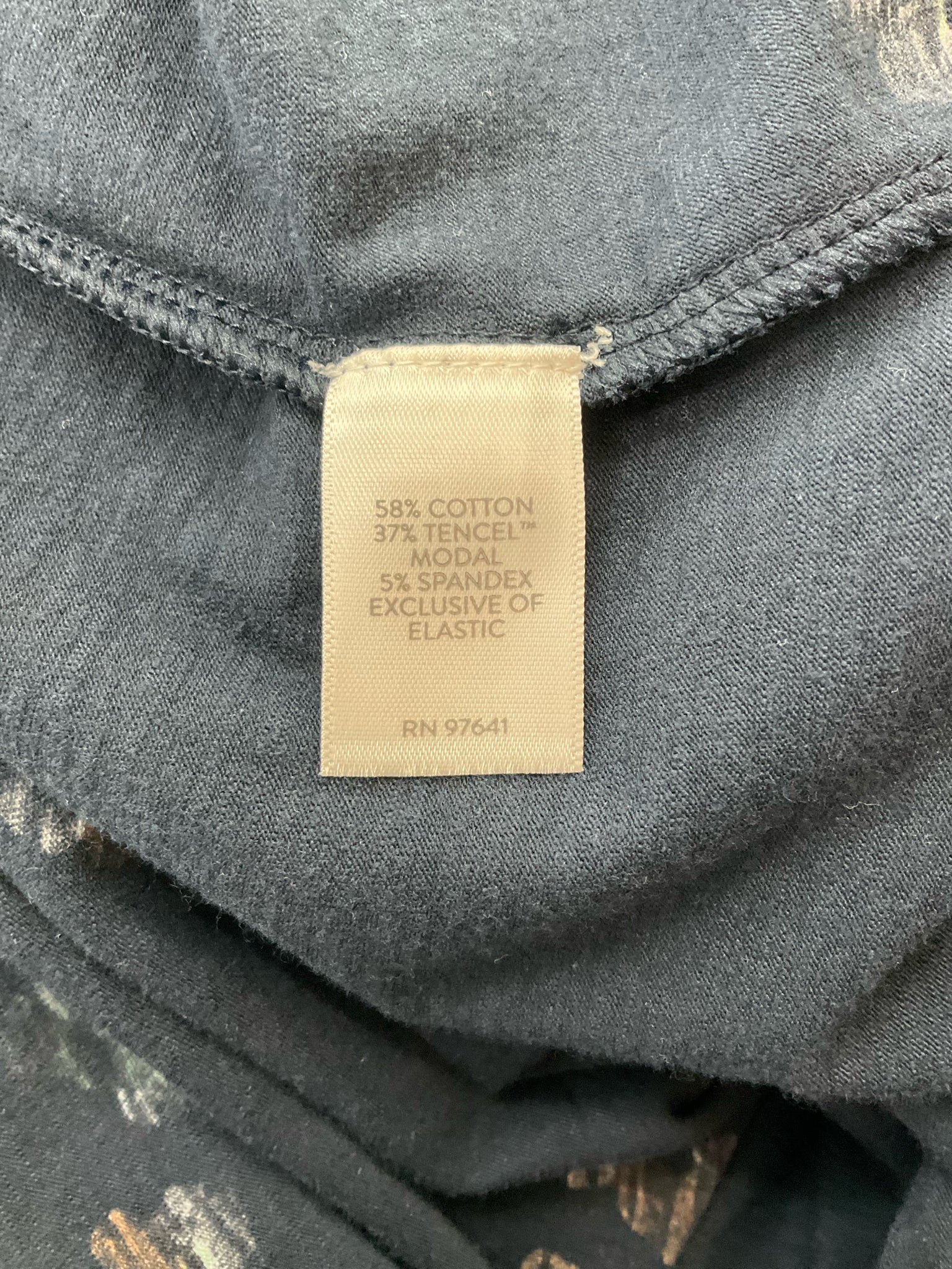 J. Jill navy, yellow, and green floral bohemian casual tunic top with pintuck details, size small.