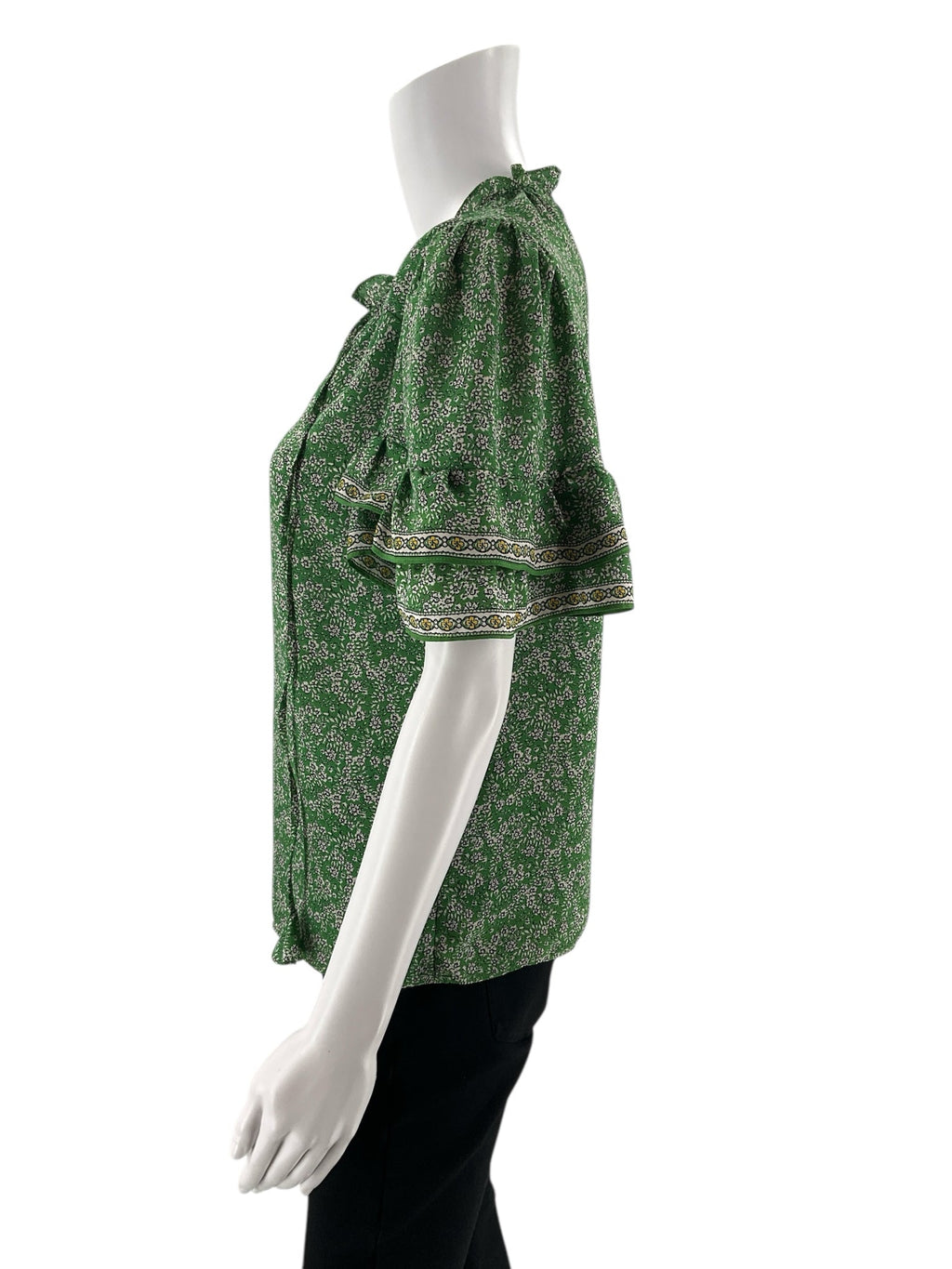 Max Studio - green/white/black Floral Pre-Owned Casual Top - Size Small