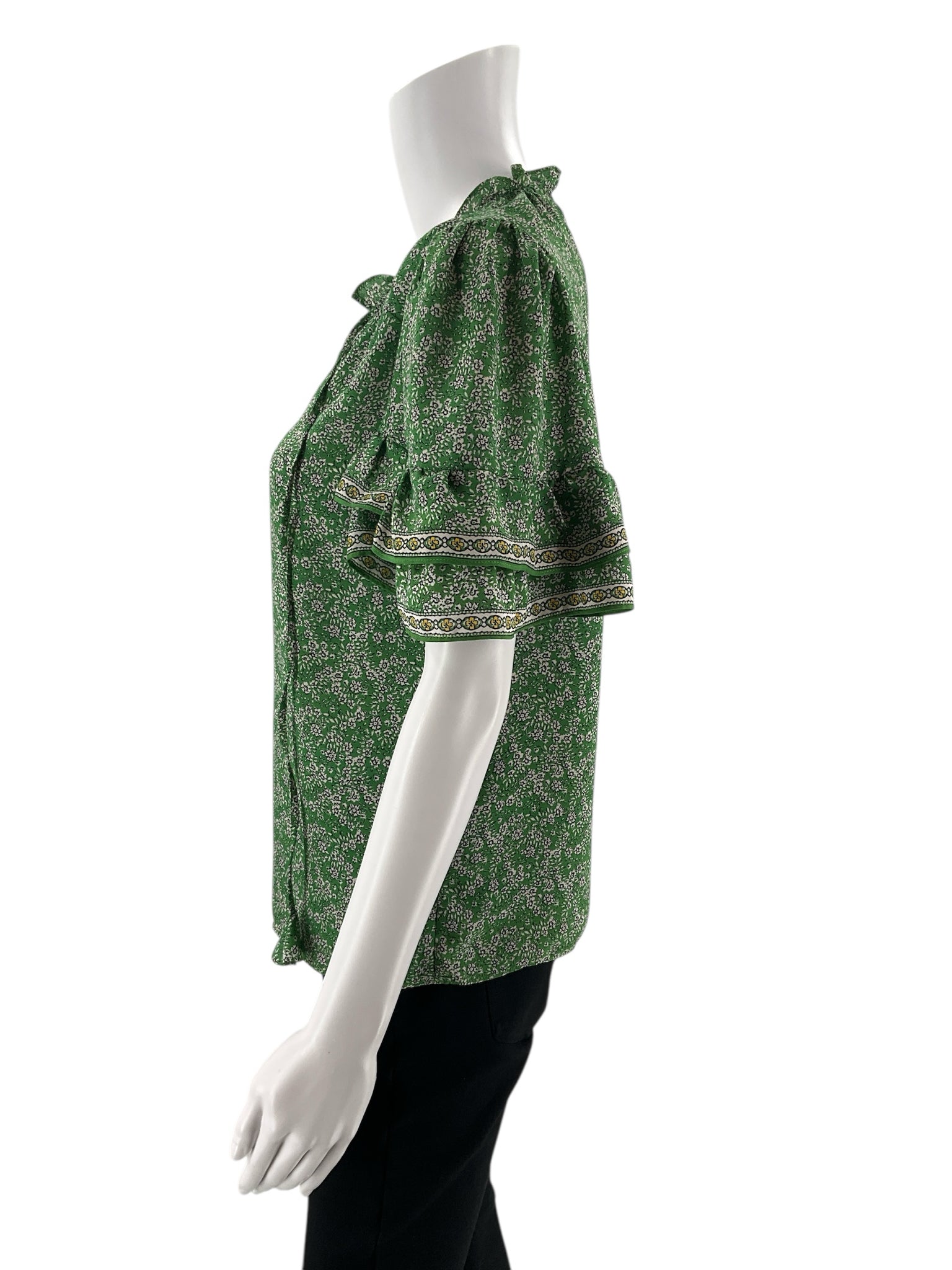 Max Studio - green/white/black Floral Pre-Owned Casual Top - Size Small