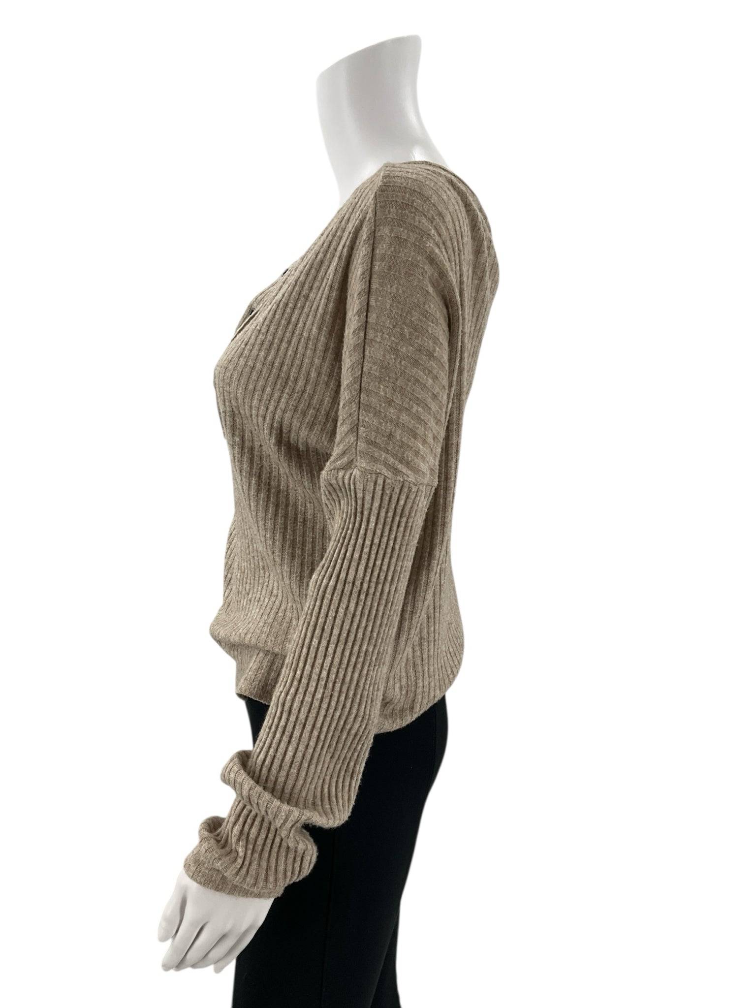 Pink Lily Beige Ribbed Top - Size Small - Margaret’s Fine Consignment
