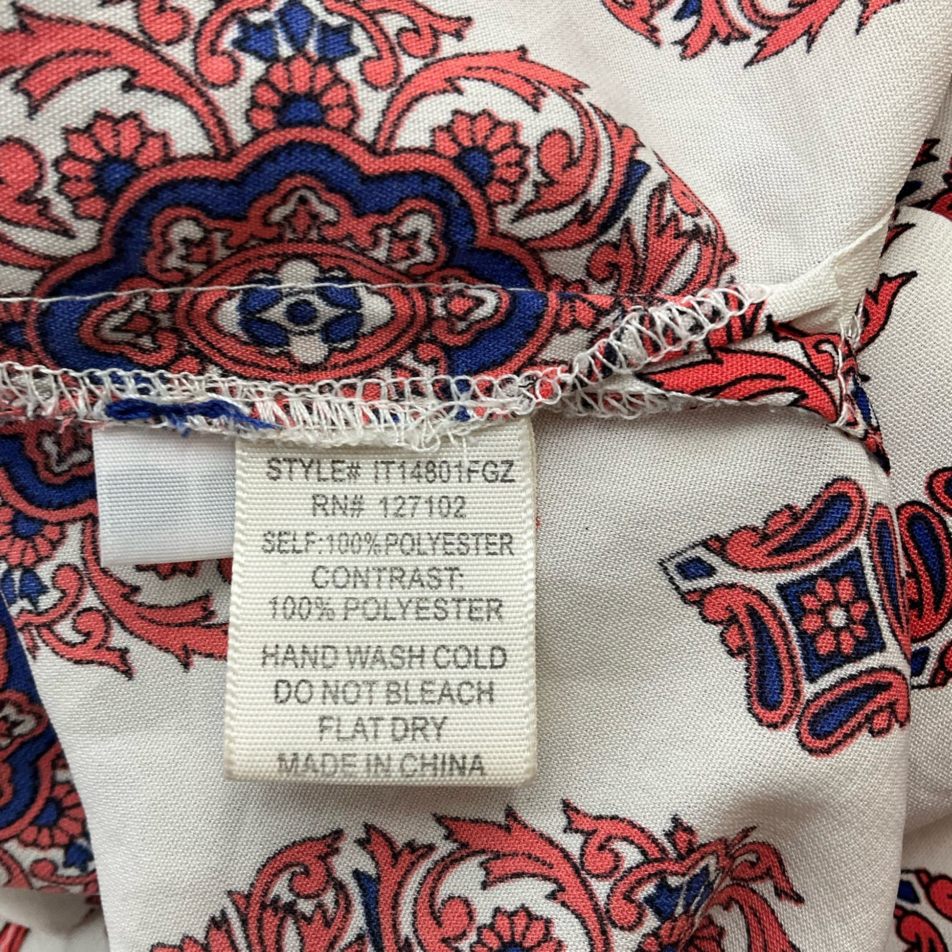 Willy Jays Orange/Blue Print Pre-Owned Ladies Top -  Size Large