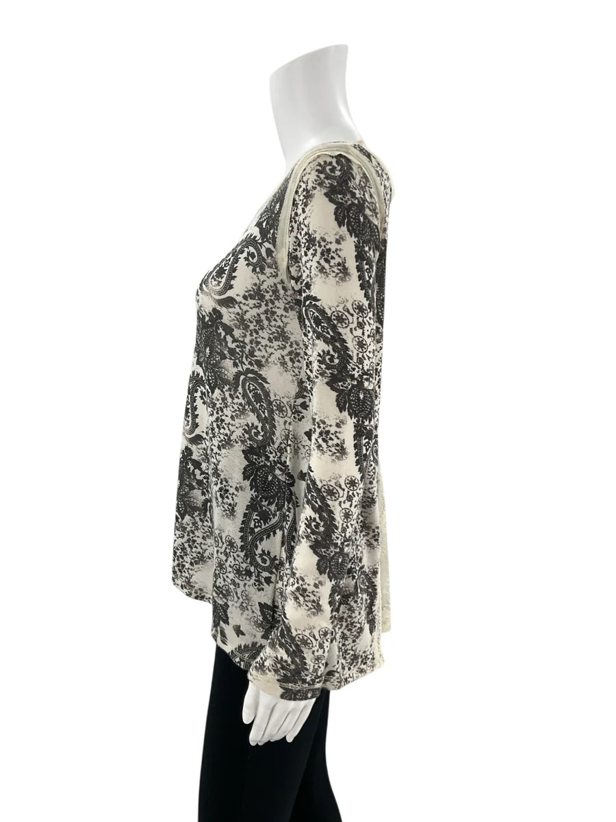 Rewind Gray/Cream Paisley Pre-Owned Ladies Top - Size Small