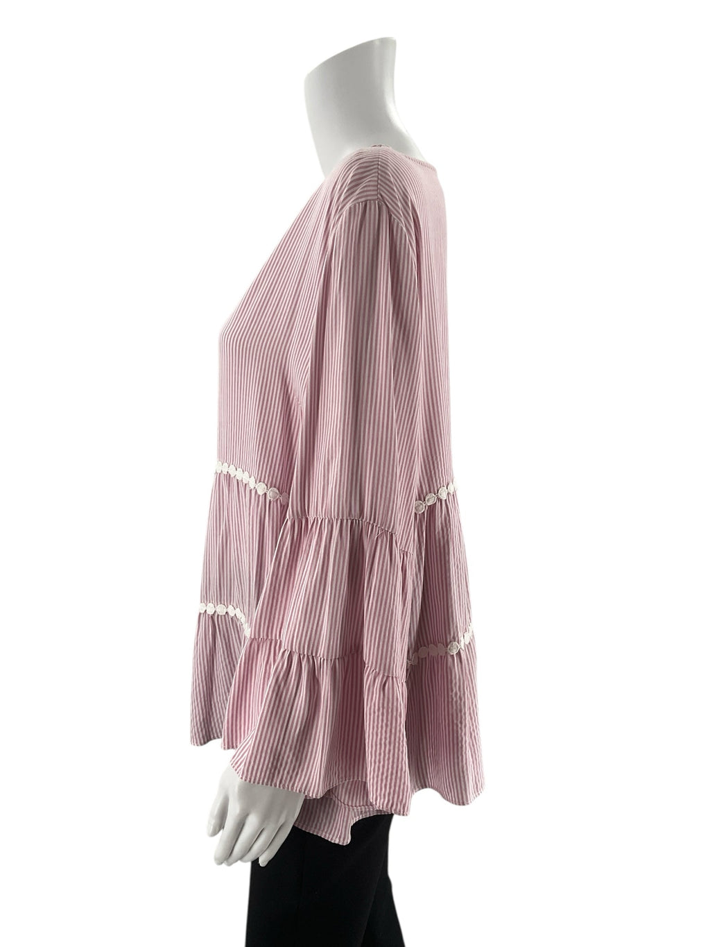 Duffield Lane - pink/white Stripe Pre-Owned Ladies Casual Top - Size Large