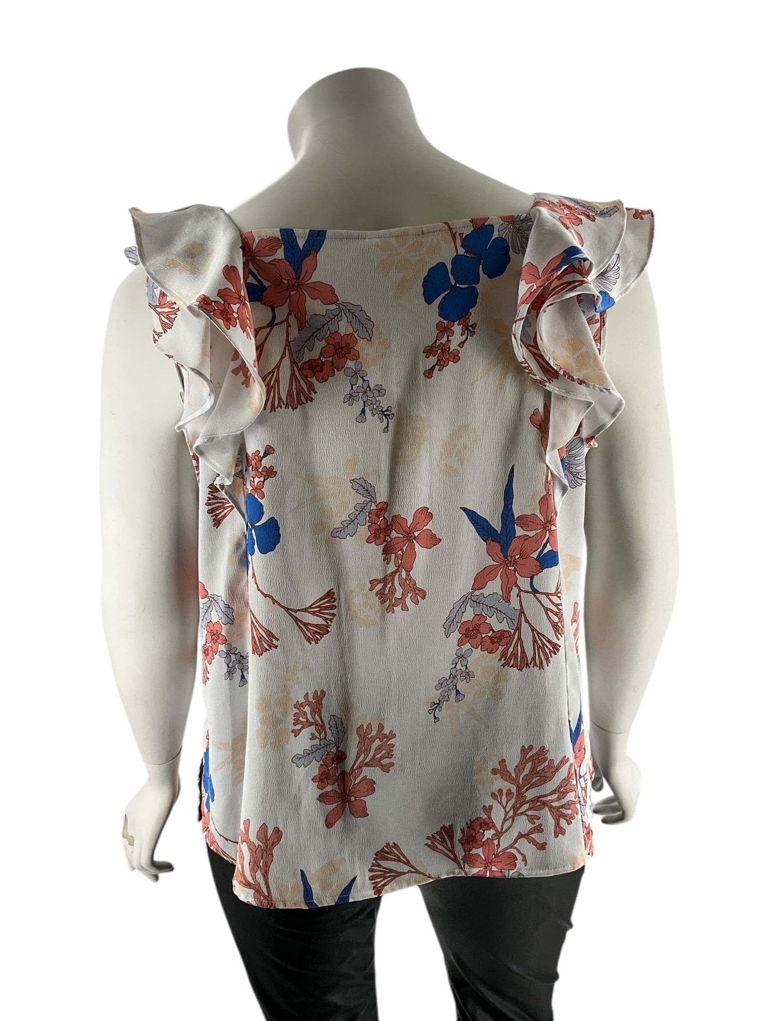 Liz Claiborne White/Blue/Salmon Floral Pre-Owned Ladies Sleeveless Top - Size 2XL