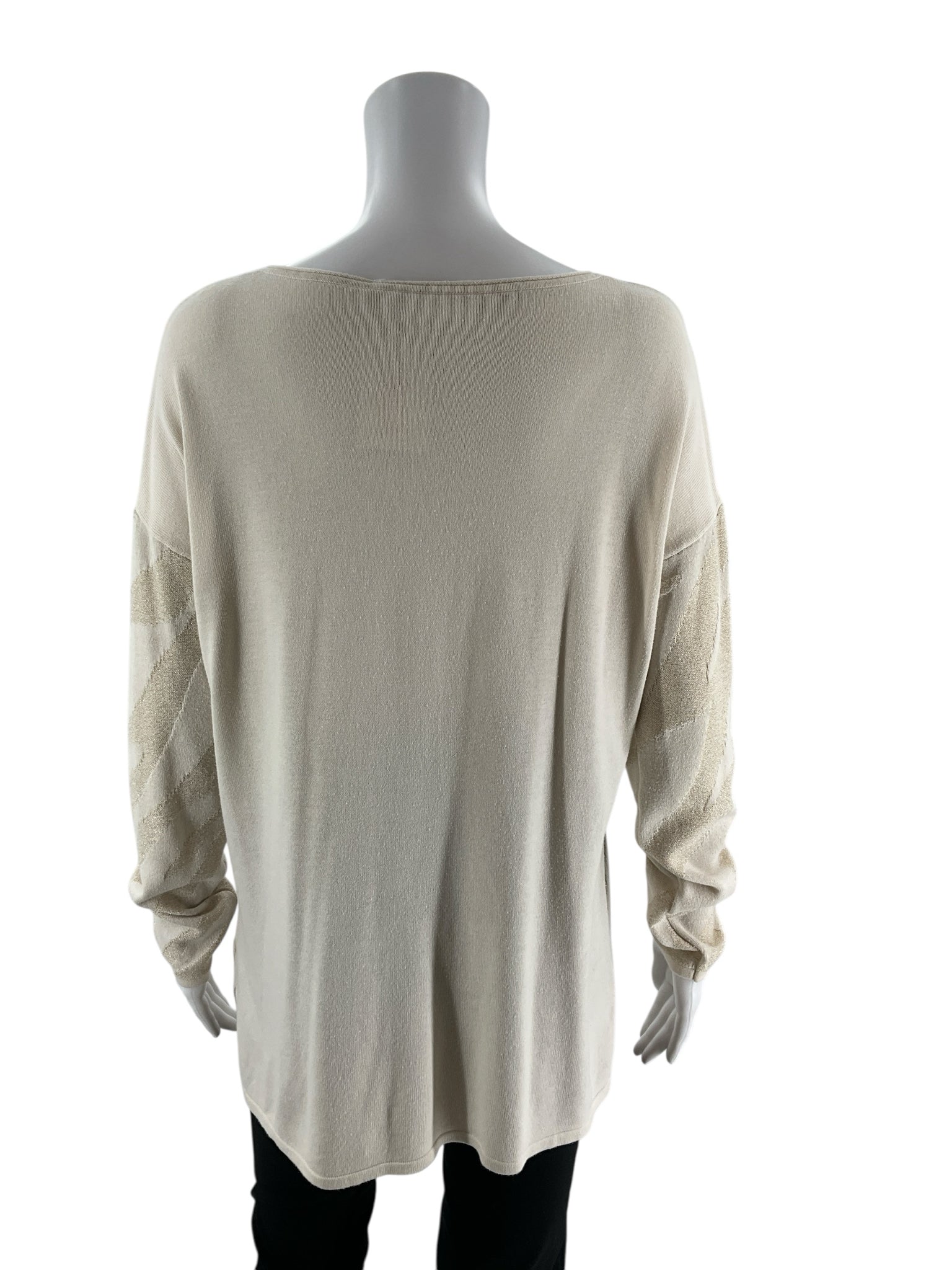 Chico's Cream/Gold Sparkle Pre-Owned Ladies Top -  Size Large