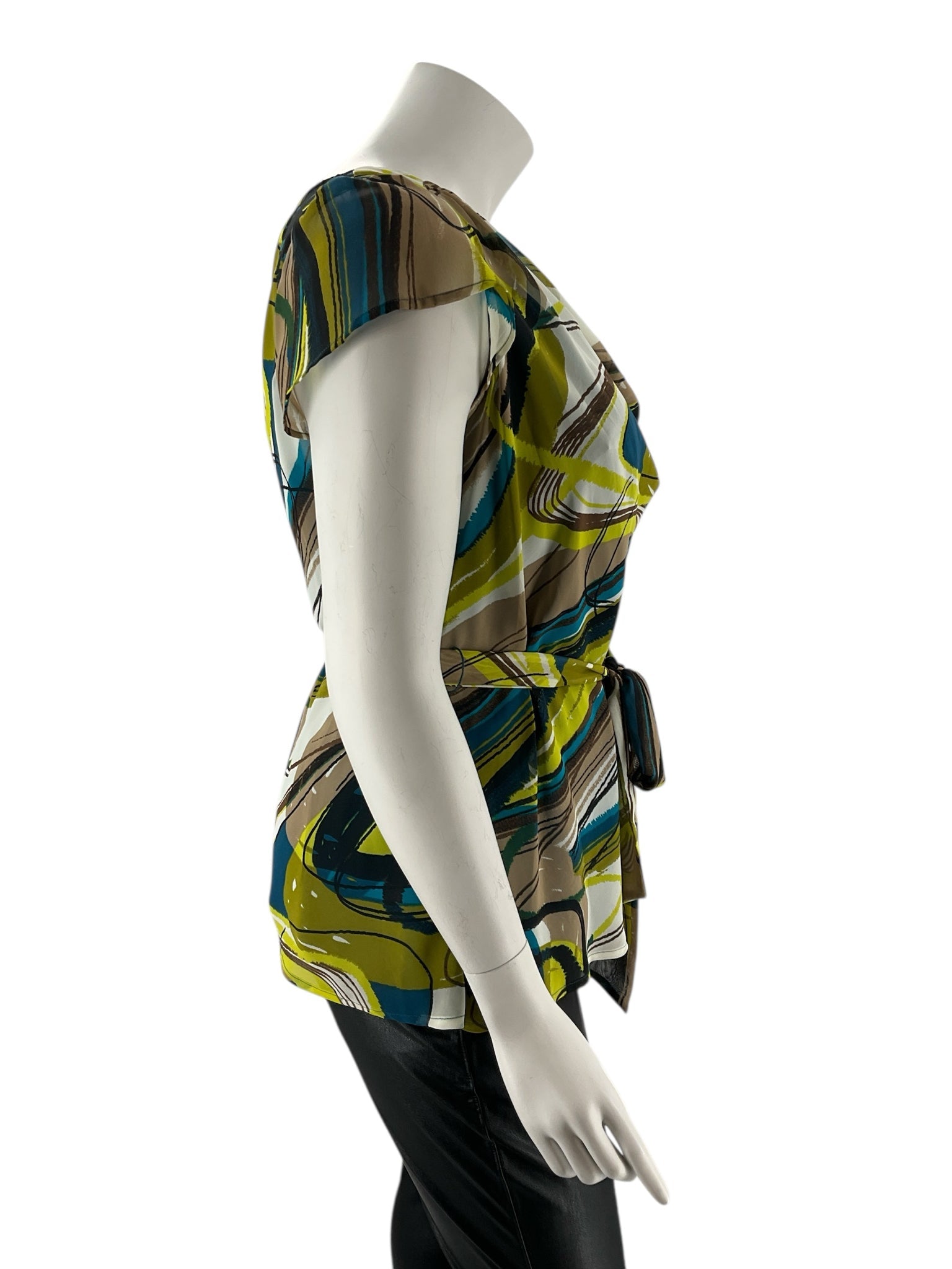 Worthington Brown/Teal/Lime/Black Print Pre-Owned Short Sleeve Top - Size 1X