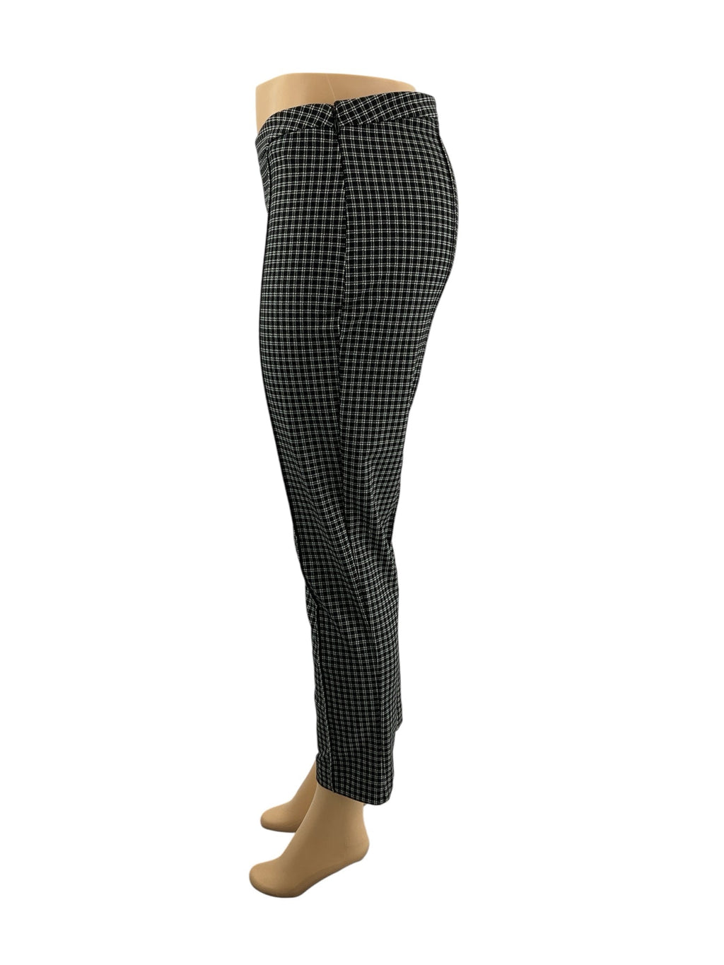 Michael Kors black and white plaid pre-owned ladies pull-on ankle trousers, slim fit, size medium.