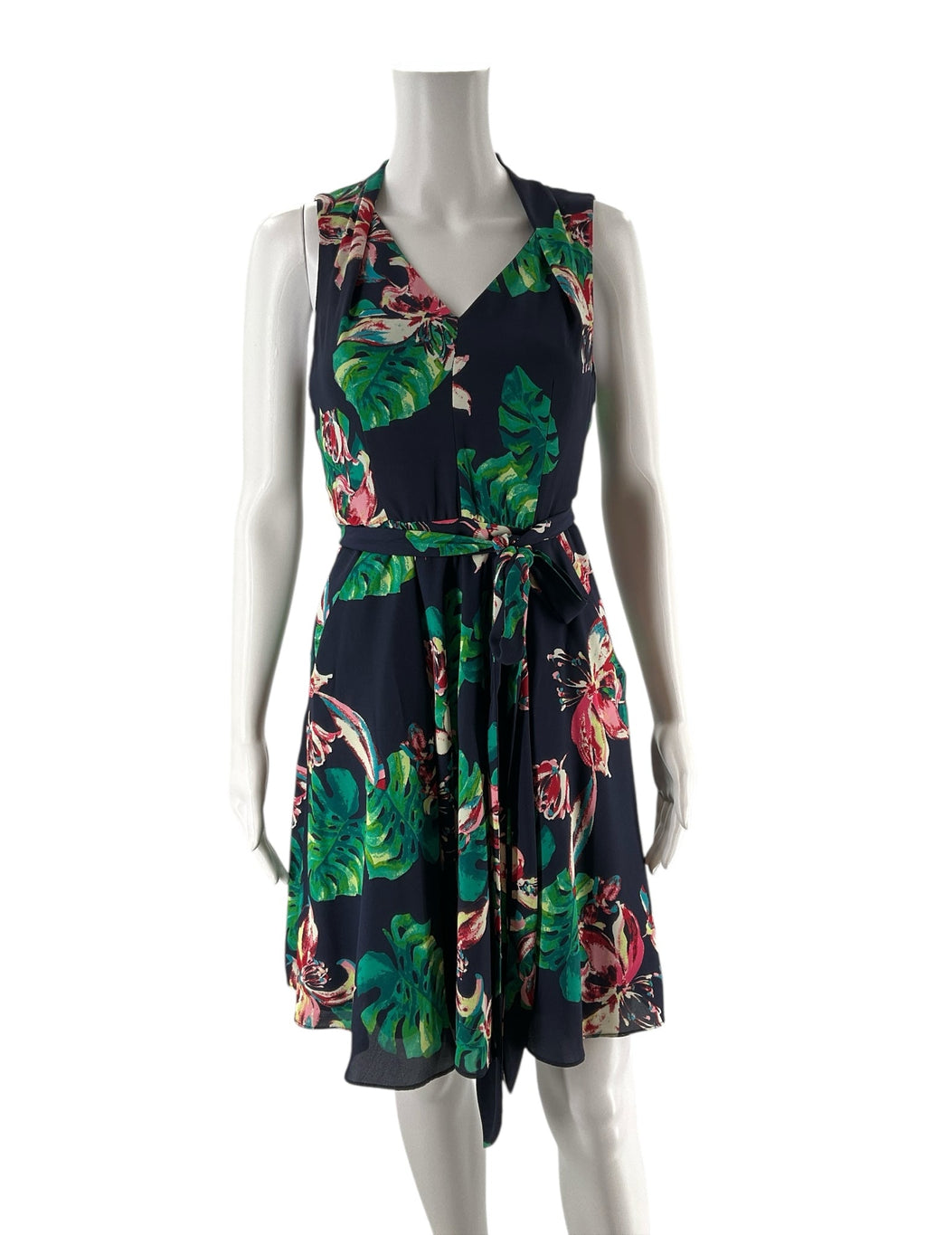 Tahari Navy/Green Floral Pre-Owned Ladies Dress - Size 2 Petite