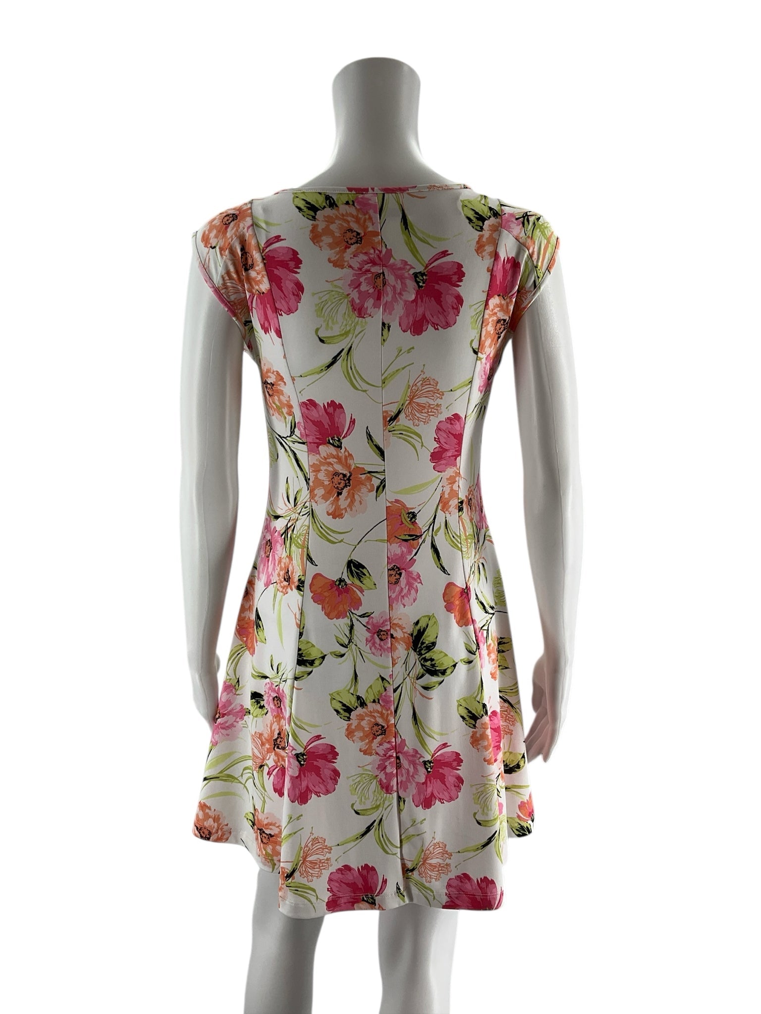 EmalineS White/Pink/Green Floral Pre-Owned Ladies Dress - Size XS Petite