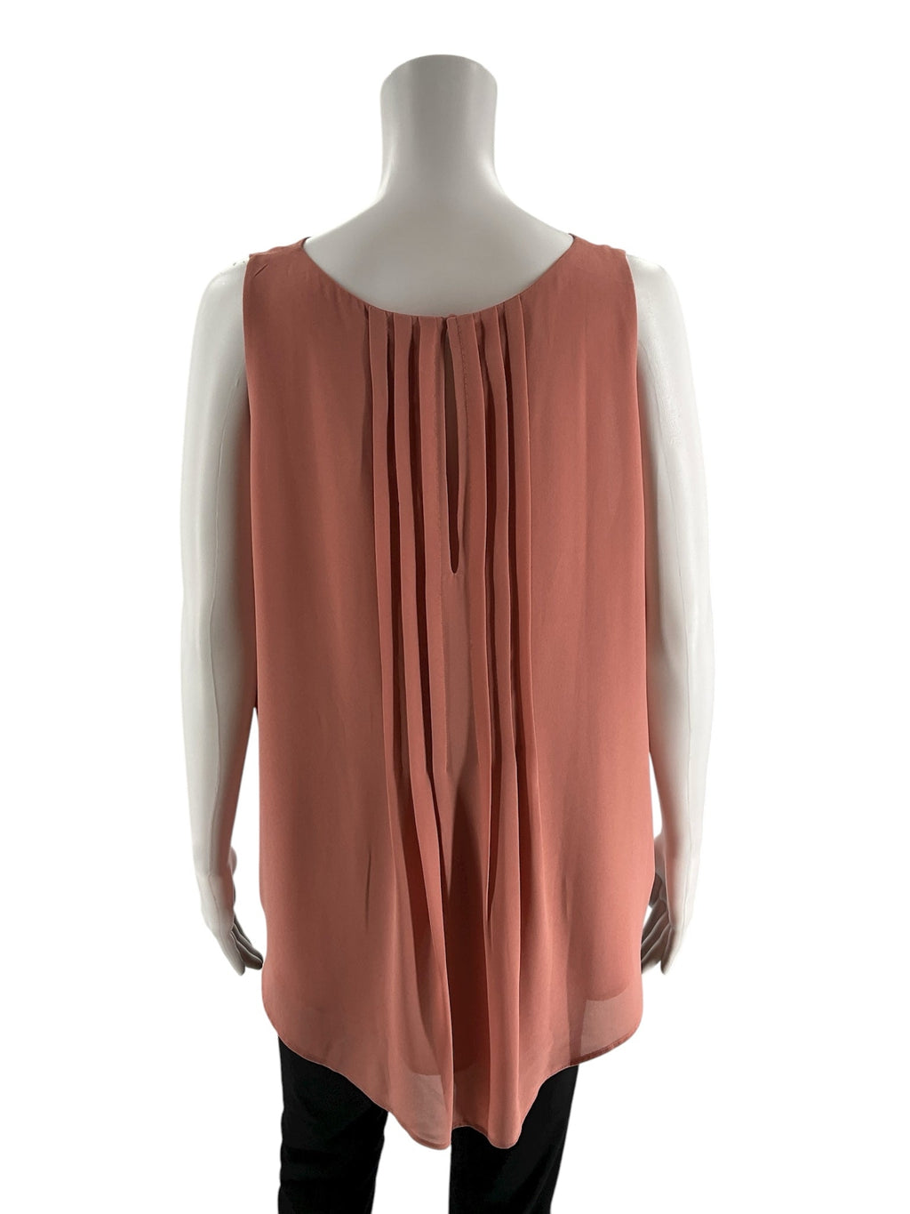 Salmon sleeveless blouse by Ann Taylor, featuring a swing top design and high-low hem, size XL.