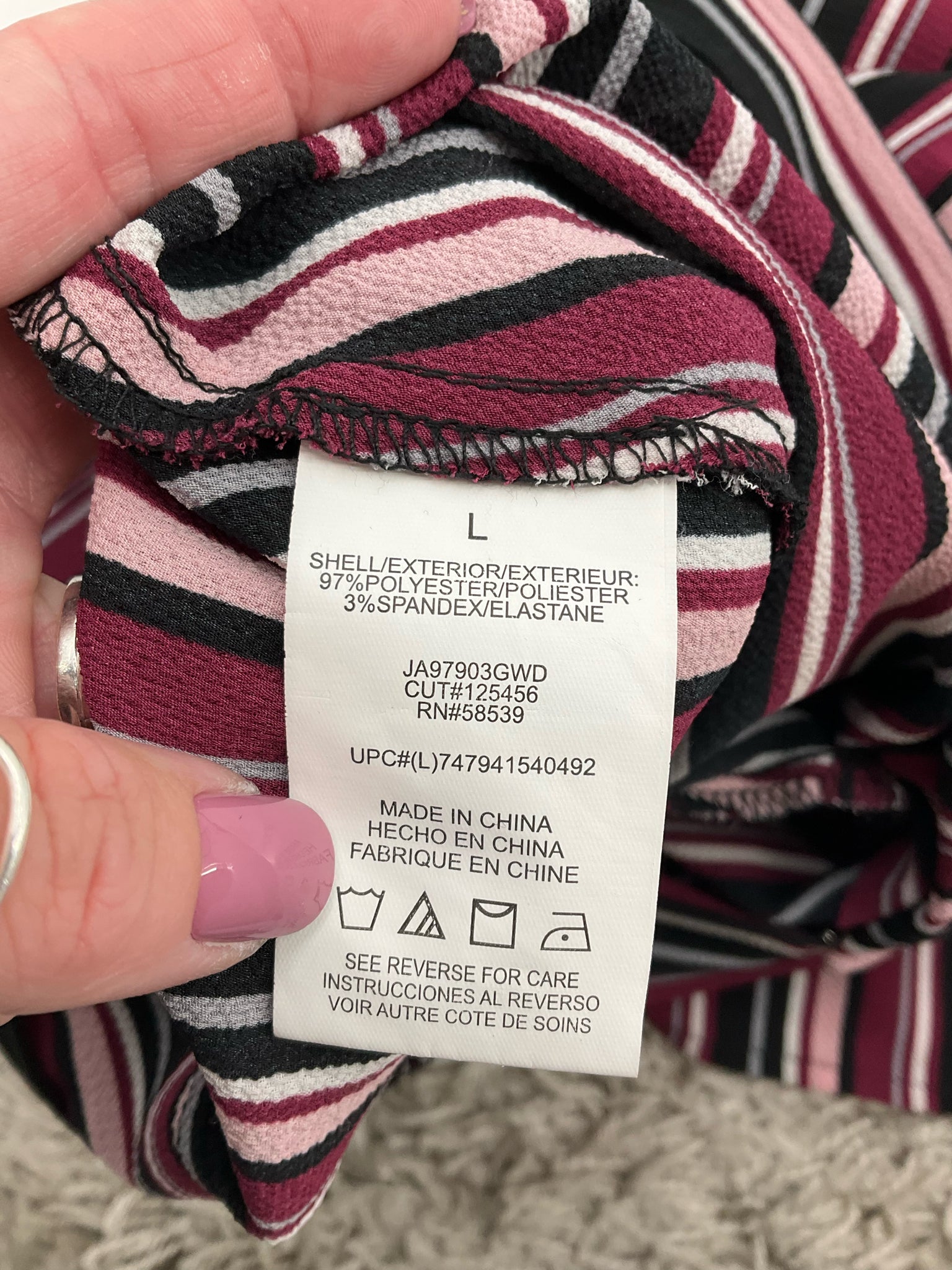 Speechless Purple/Black Stripe Pre-Owned Ladies Jumpsuit - Size Large