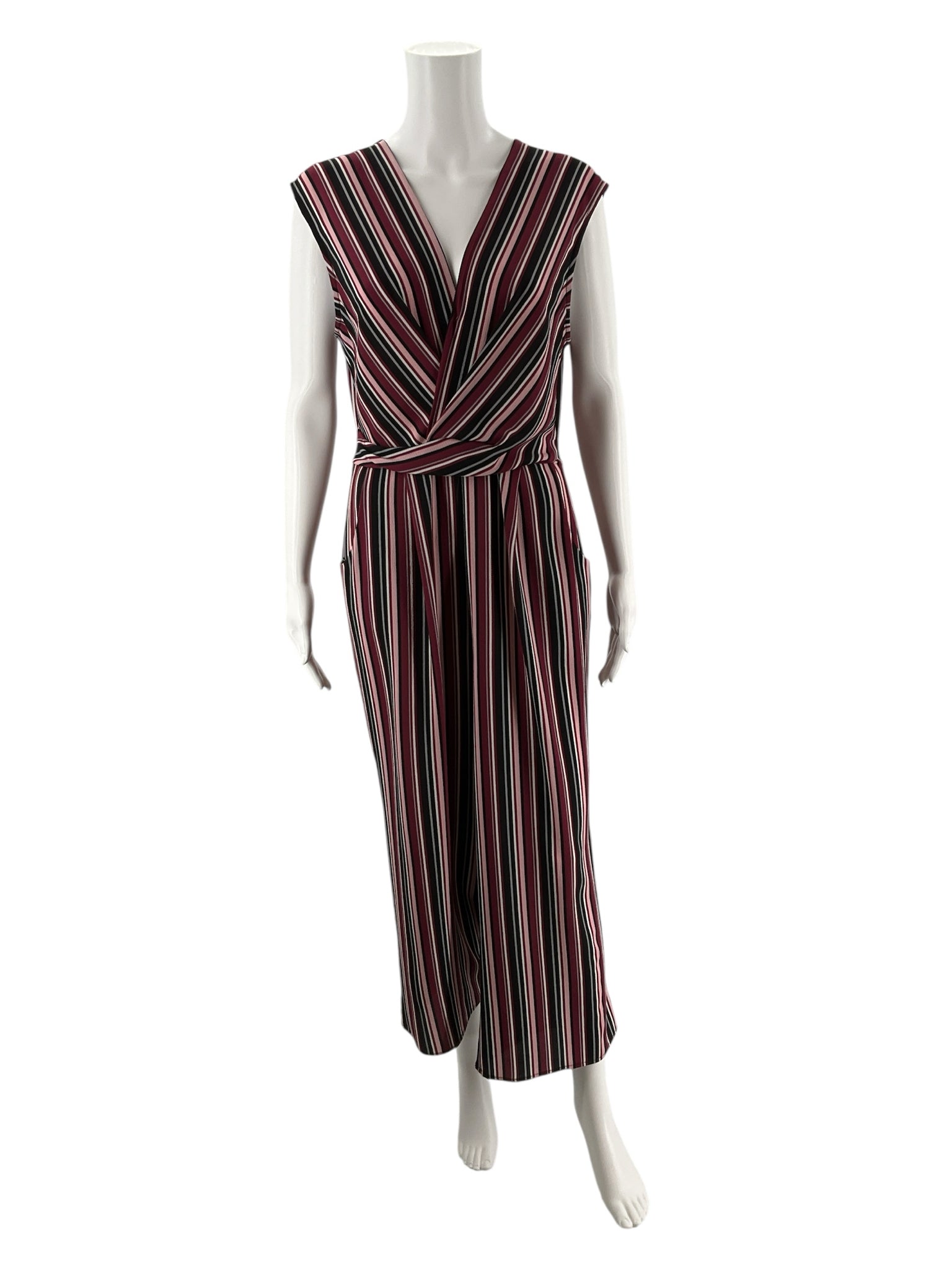 Speechless Purple/Black Stripe Pre-Owned Ladies Jumpsuit - Size Large