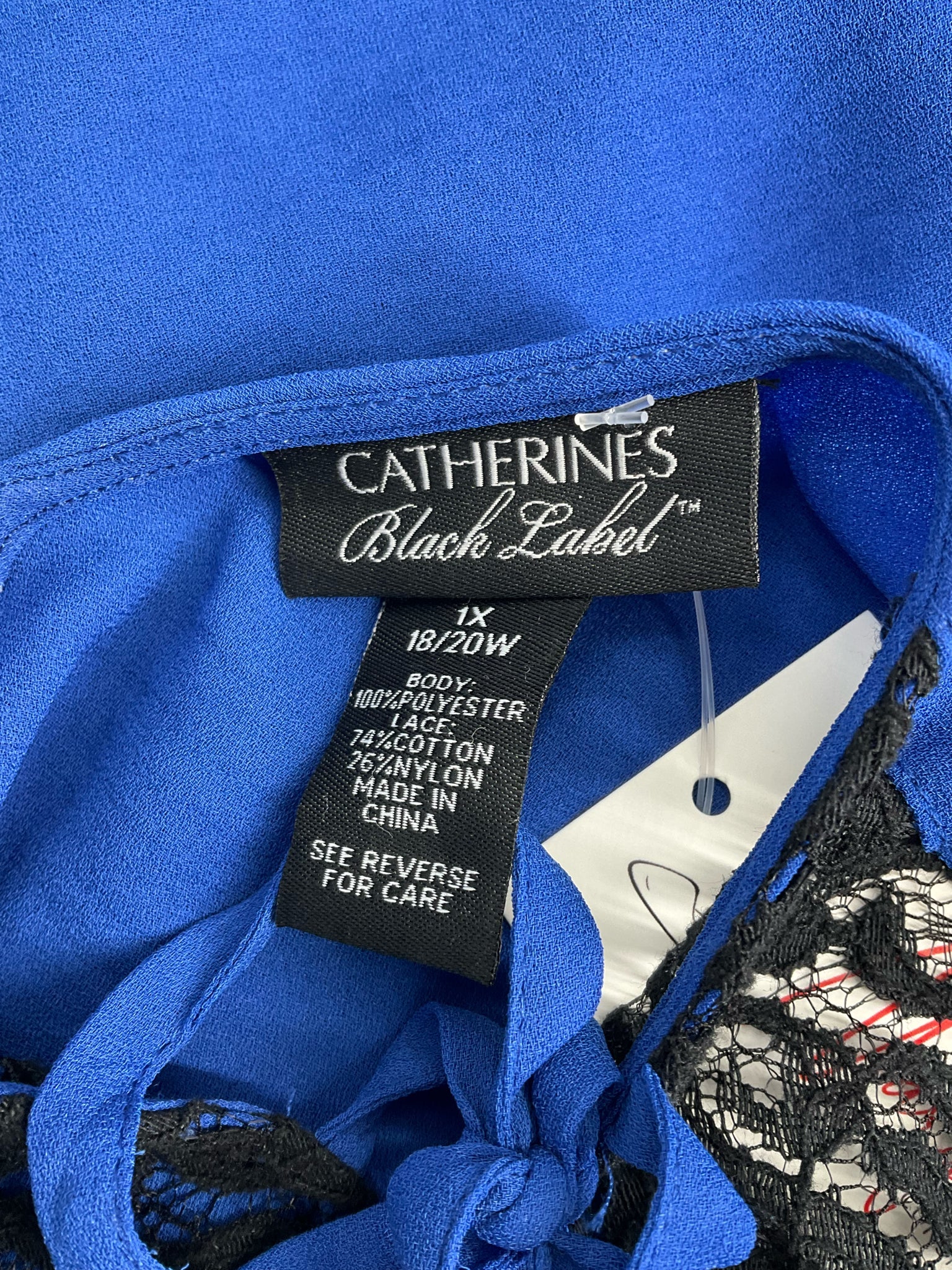 Catherines Blue/Black Lace Pre-Owned Ladies Casual Top -  Size 1X