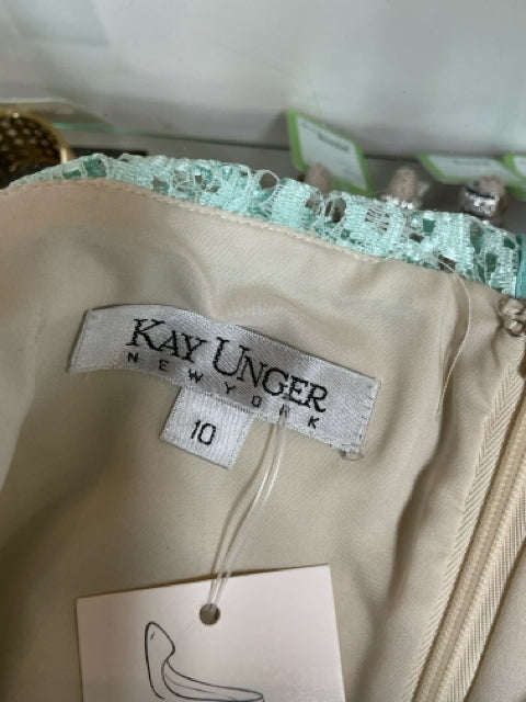 Kay Unger Aqua Lace Pre-Owned Ladies Dress - Size 10