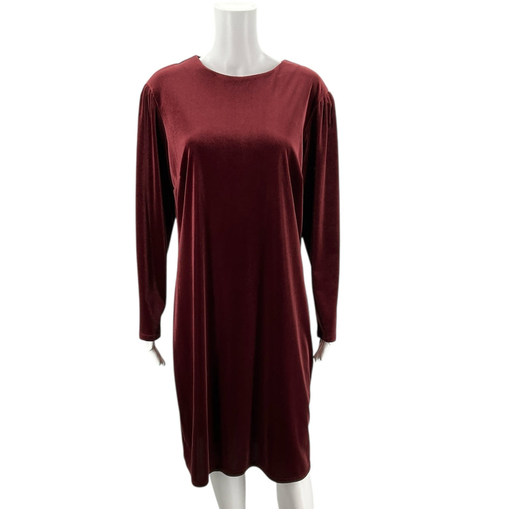 A New Day Burgundy Pre-Owned Dress - Size XL with long sleeves and relaxed fit, ideal for winter or cocktail wear. Gently used and sustainable.
