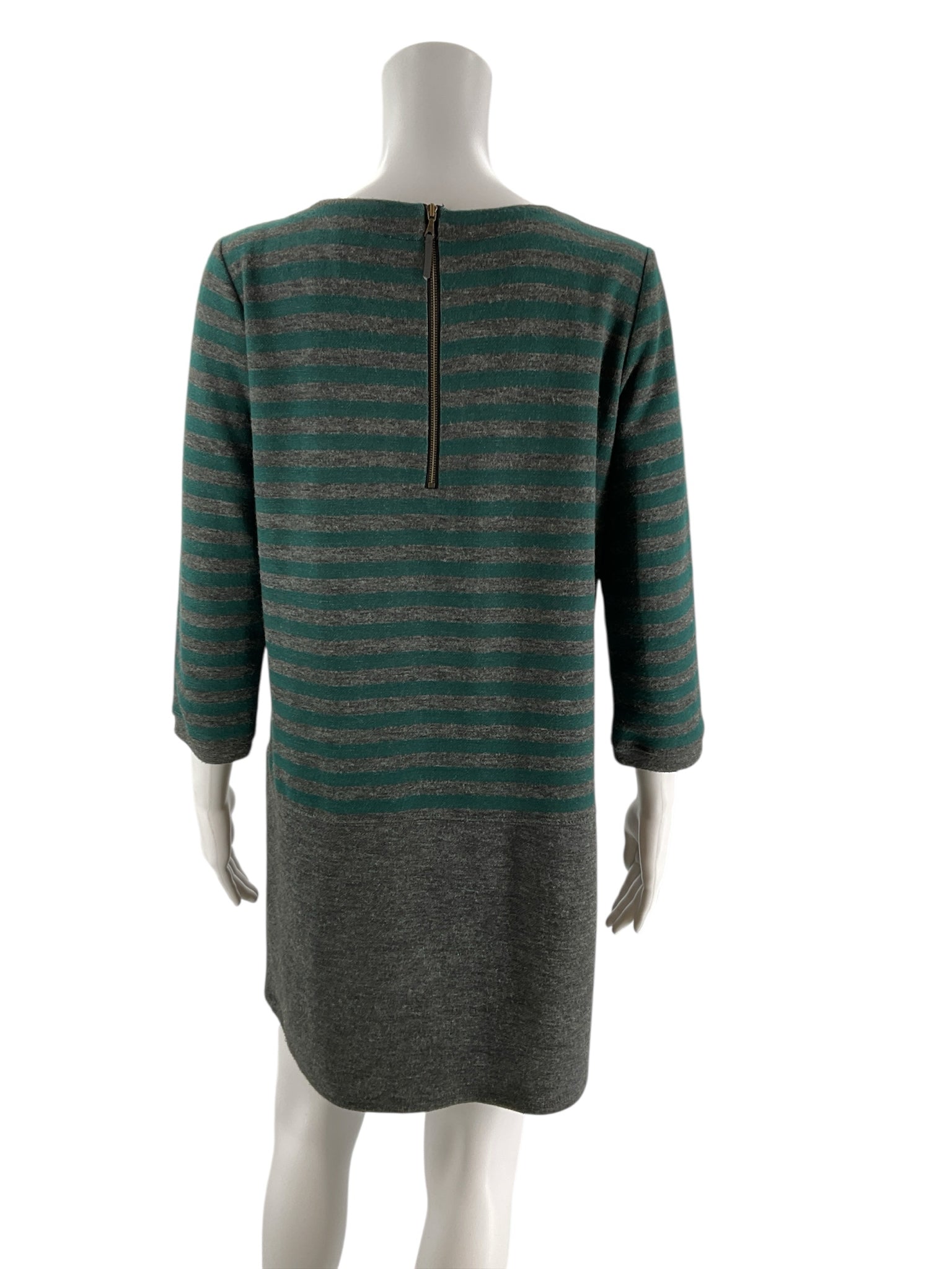 Loft Green/Gray Striped Pre-Owned Ladies Dress - Size Medium