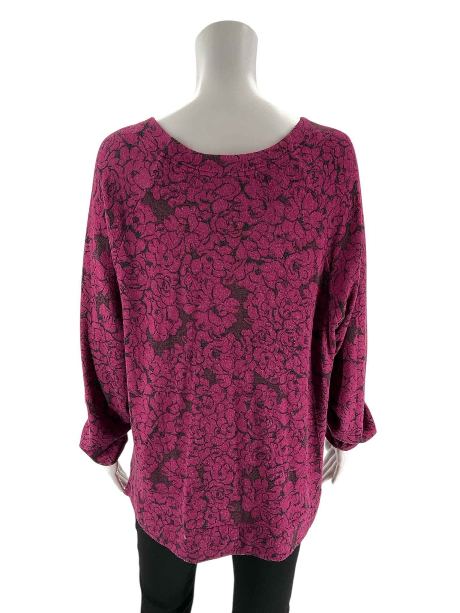 Donna Karan -  Raspberry/Black Floral Pre-Owned Ladies Casual Top - Size Medium