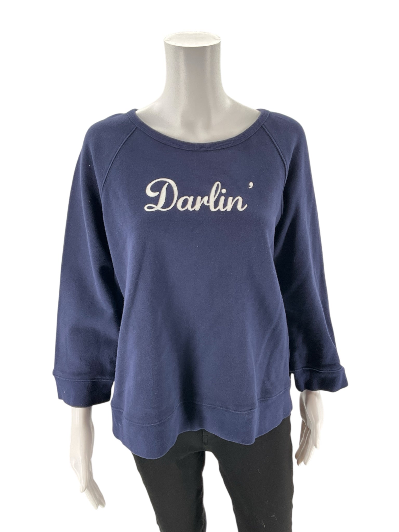 DRAPER JAMES - Navy Words Pre-Owned Ladies Casual Top - Size XL