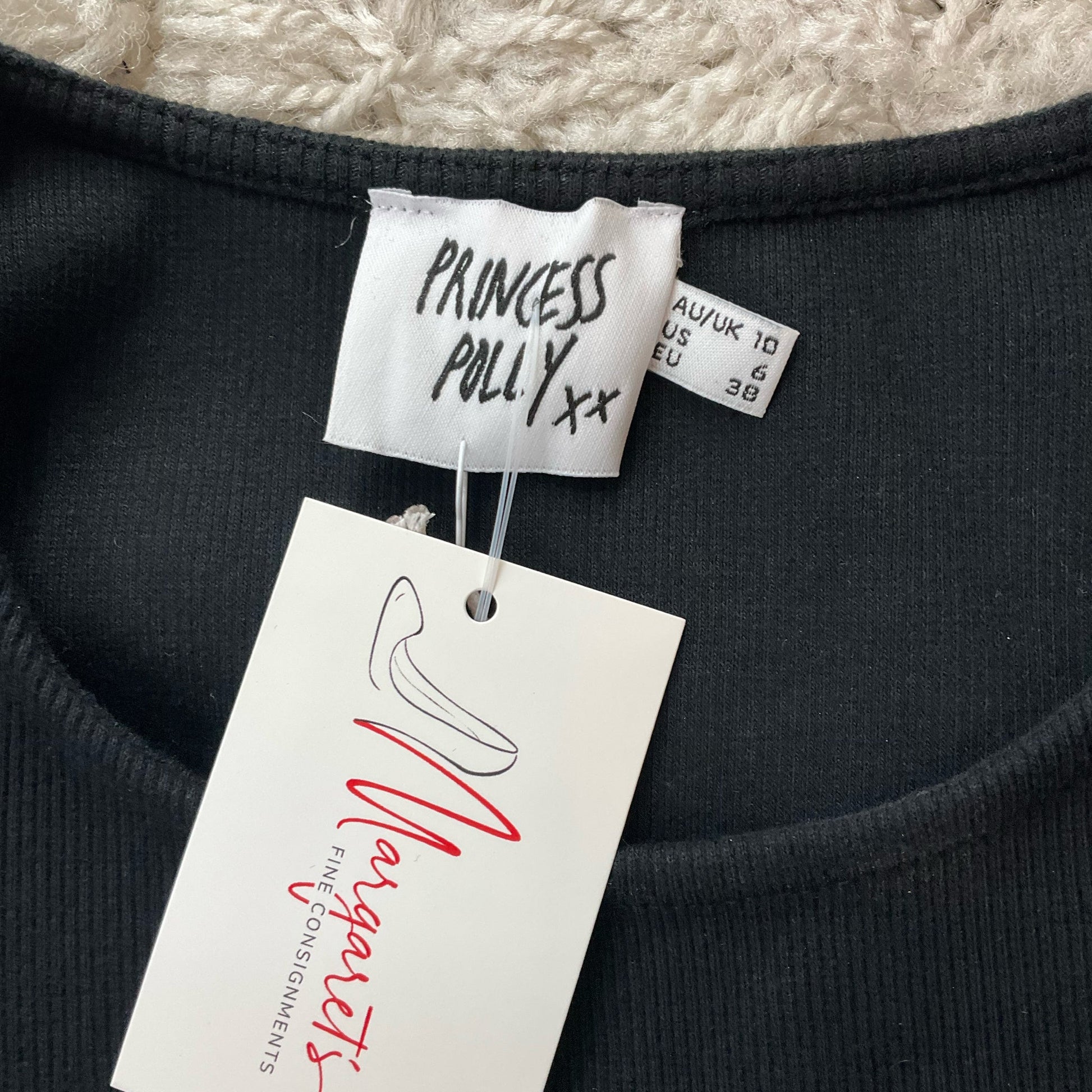 Princess Polly Black Ribbed Pre-Owned Ladies New With Tags Dress - Size 6