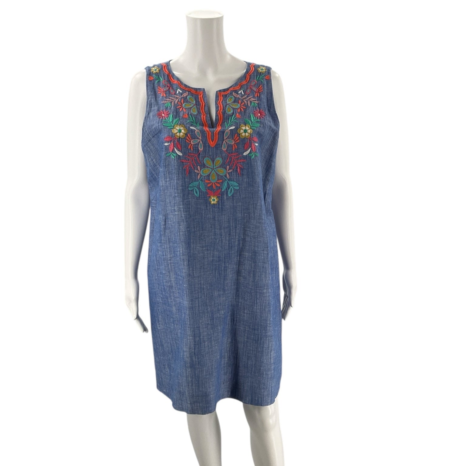 Talbots Chambray Embroidered Pre-Owned Ladies Dress - Size 14 Petite - Margaret’s Fine Consignment