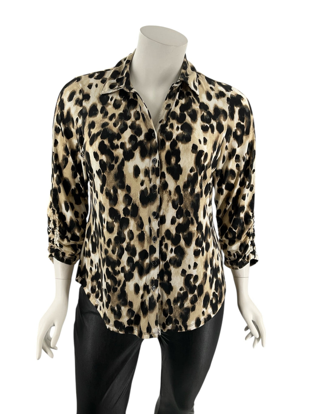 JM Collection Cream/Black/Brown Cheetah Pre-Owned Ladies Top - Size 2X