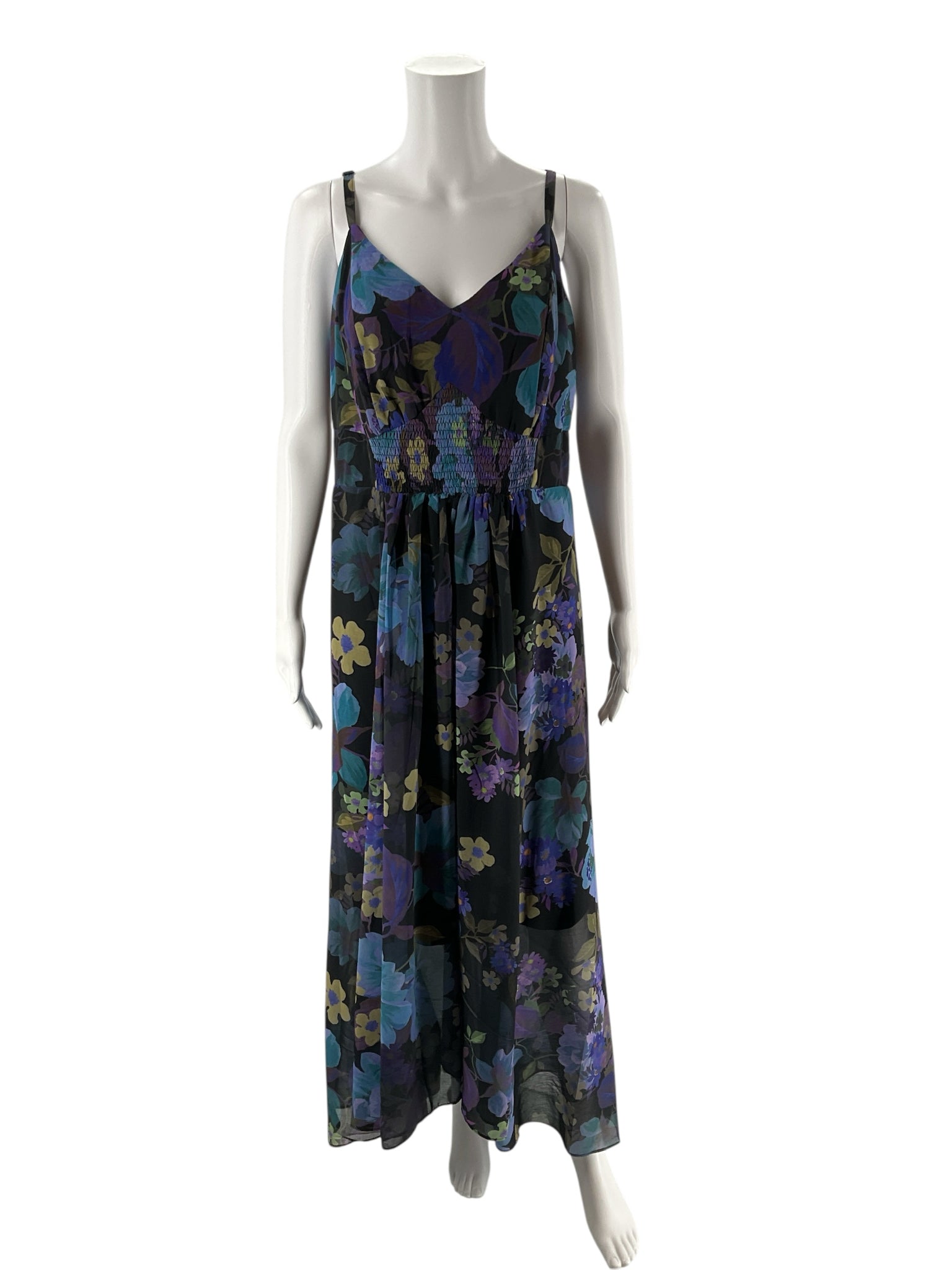 City Chic Black/Purple/Green Floral Pre-Owned Ladies Dress - Size XS