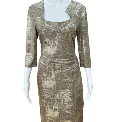 Connected Apparel Gold Shimmer Pre-Owned Ladies Dress - Size 8