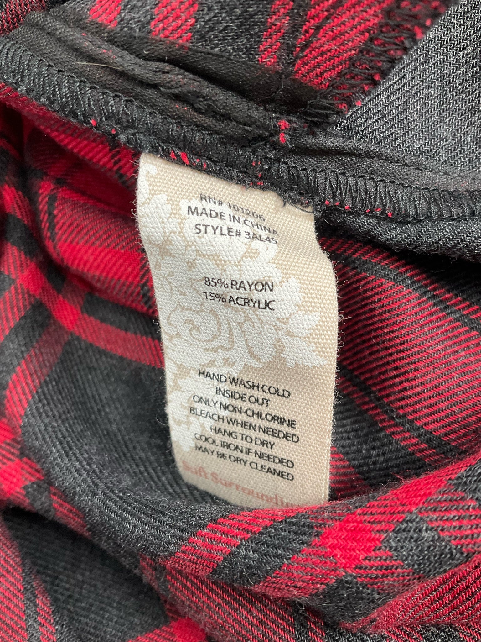 Soft Surroundings Size Red/Black Plaid Pre-Owned Ladies Dress - XS Petite