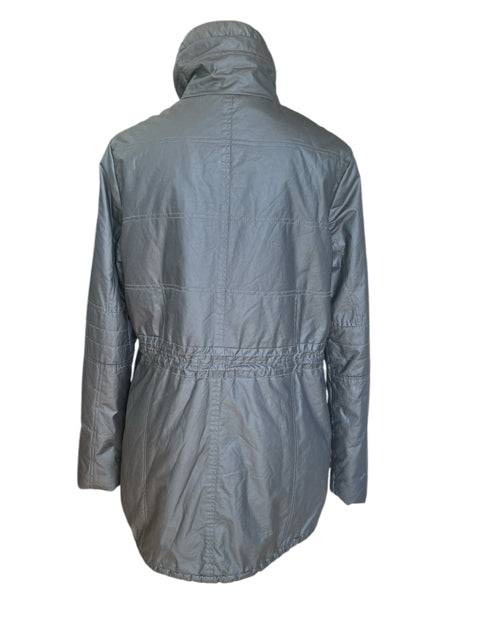 Back view of Ann Taylor black coat size medium featuring a cinched waist design, pre-owned outerwear from Margaret's Fine Consignments.