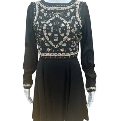 H&M Black Embroidered Pre-Owned Ladies Dress - Size 8