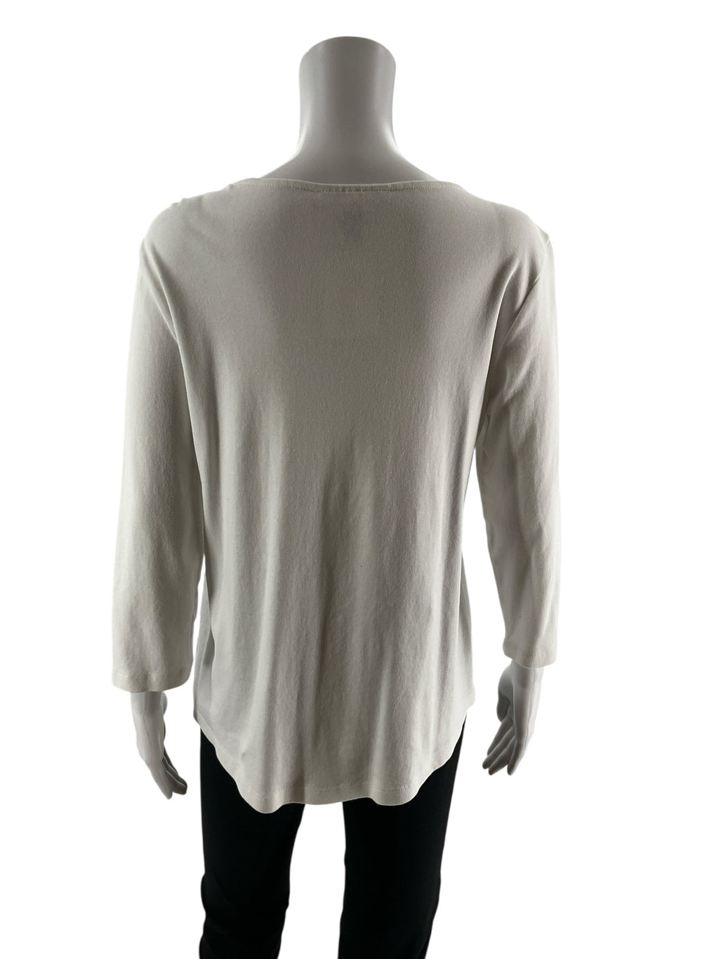White solid A-line top for women by Karen Scott, pre-owned, size medium, featuring a casual and minimalist design.