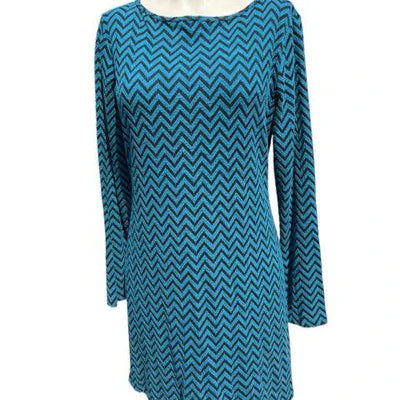 Rachel Kate Turquoise/Black Chevron Print Pre-Owned Ladies Dress - Size Large