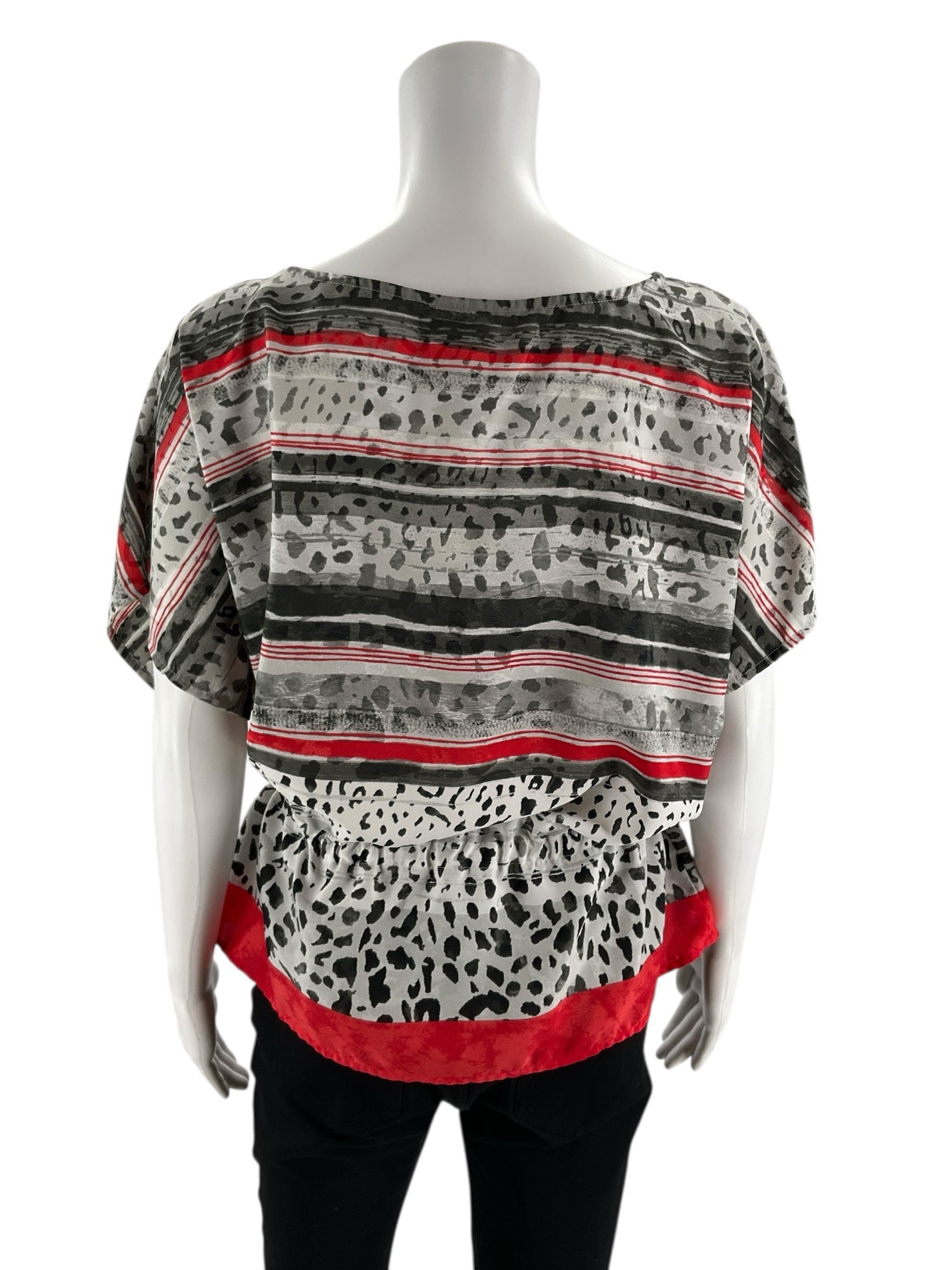 Ruby Rd - White/black/red Print Pre-Owned Ladies Casual Top - Size Large
